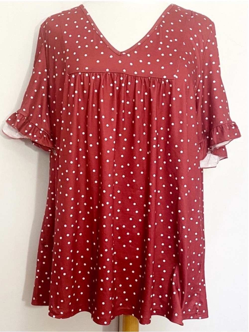 BloomChic Red Polka Dot V-Neck Babydoll Blouse -  Size 18-20